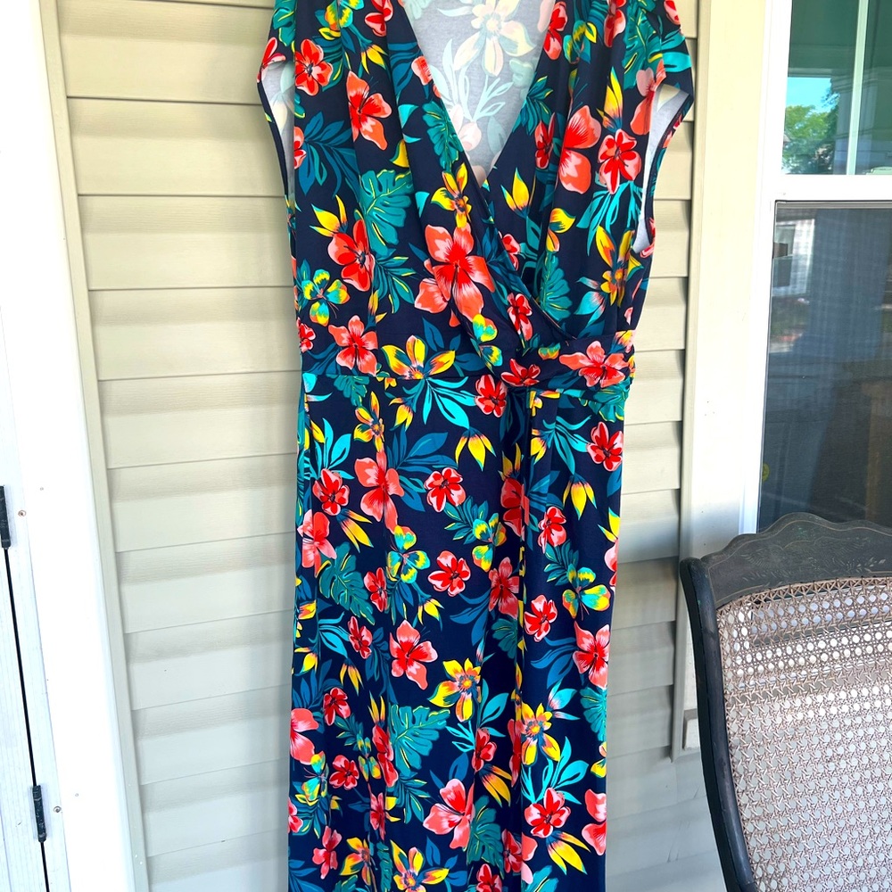 Lands End Dress 3X 24W-26W Rich Floral
Stretch Cotton Maxi PREOWNED